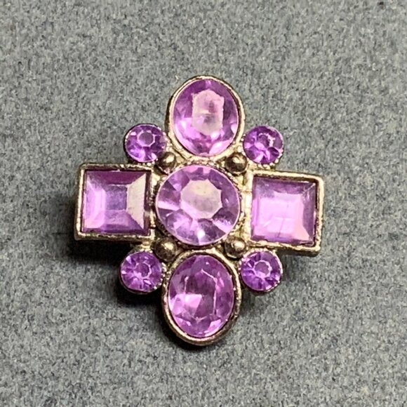 Art Deco Brooch Pin 1 In Purple Pink Rhinestone Gunmetal Silver Retro Geometric - Picture 1 of 4